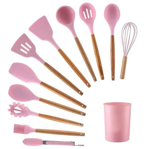 12-Piece: Wood Handle Silicone Kitchenware
