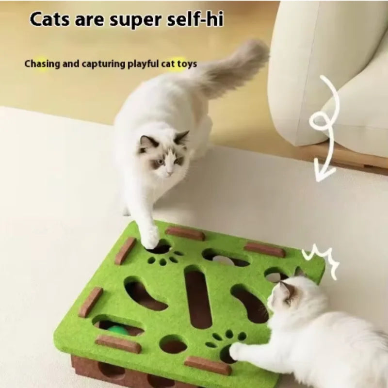 Pet Cat Puzzle Maze Holes Toys Felt Box With Bell Ball Kitten Playing Toys Interactive Funny  Cat Supplies