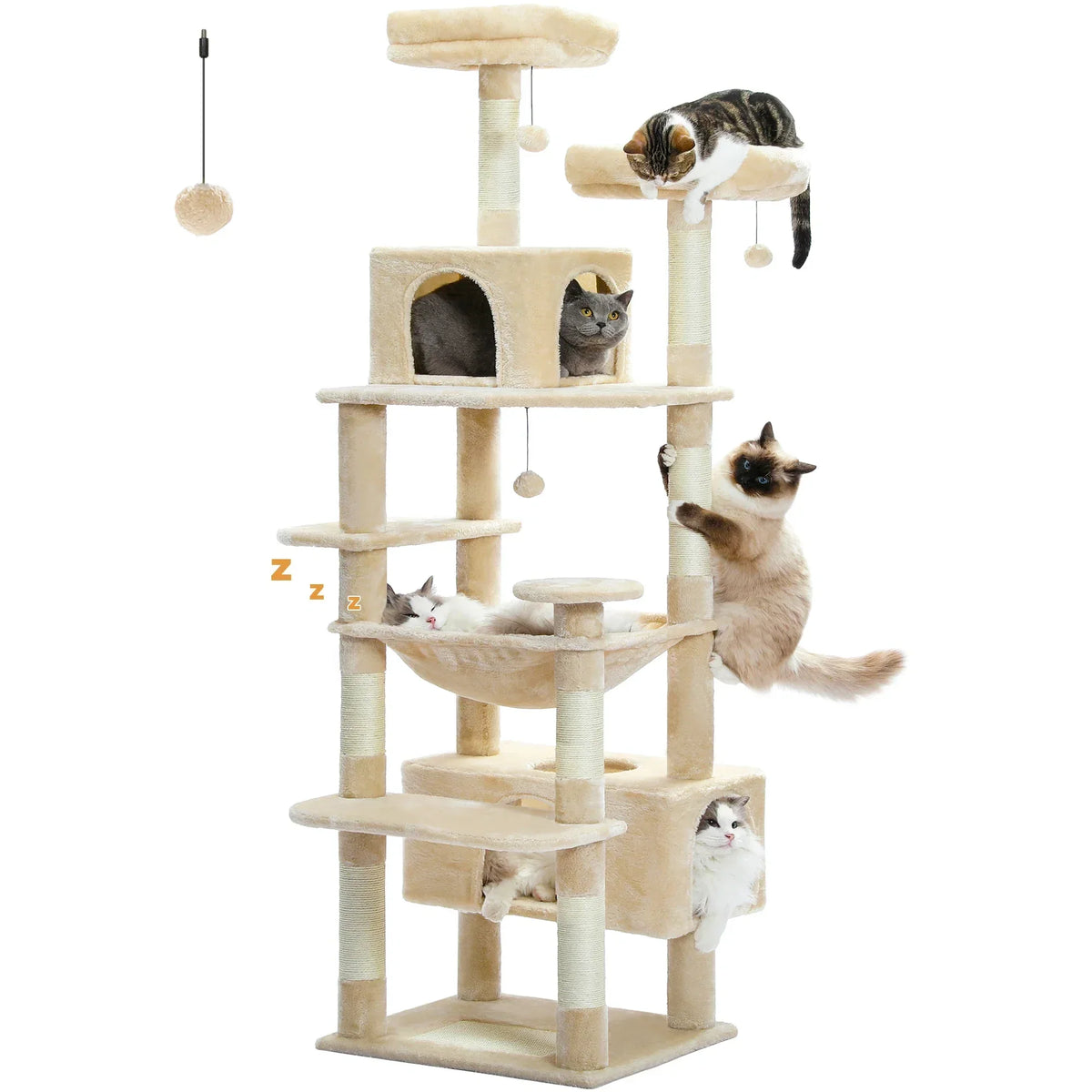 Large Cat Tree and Tower for Indoor Cats With Sisal-Covered Scratching Posts Spacious Hammock Padded Perches and Condos Cat Toys