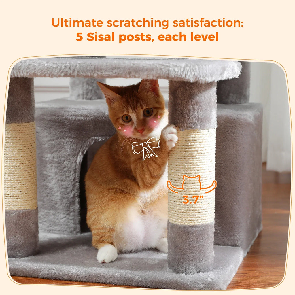 Large Cat Tree and Tower for Indoor Cats With Sisal-Covered Scratching Posts Spacious Hammock Padded Perches and Condos Cat Toys