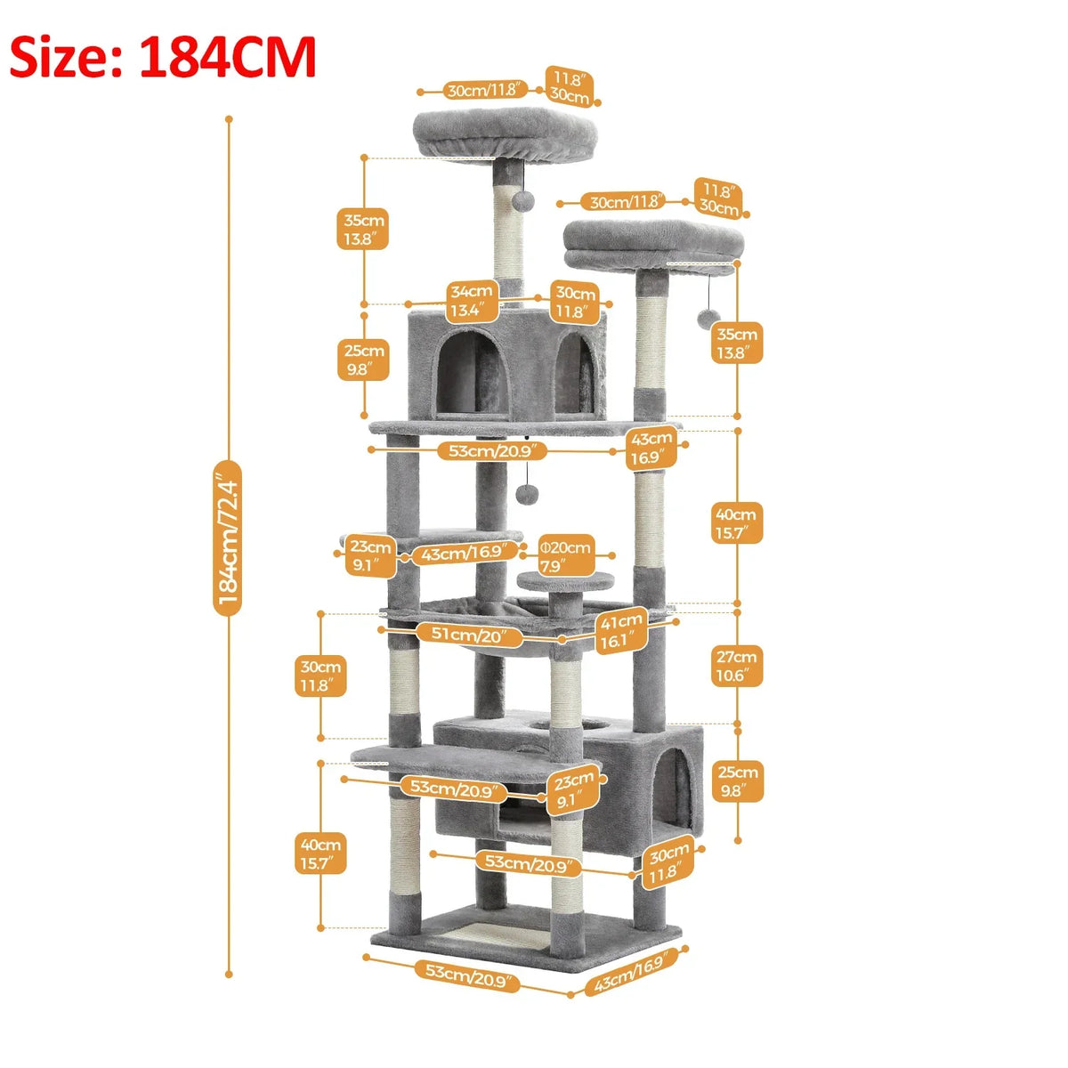 Large Cat Tree and Tower for Indoor Cats With Sisal-Covered Scratching Posts Spacious Hammock Padded Perches and Condos Cat Toys