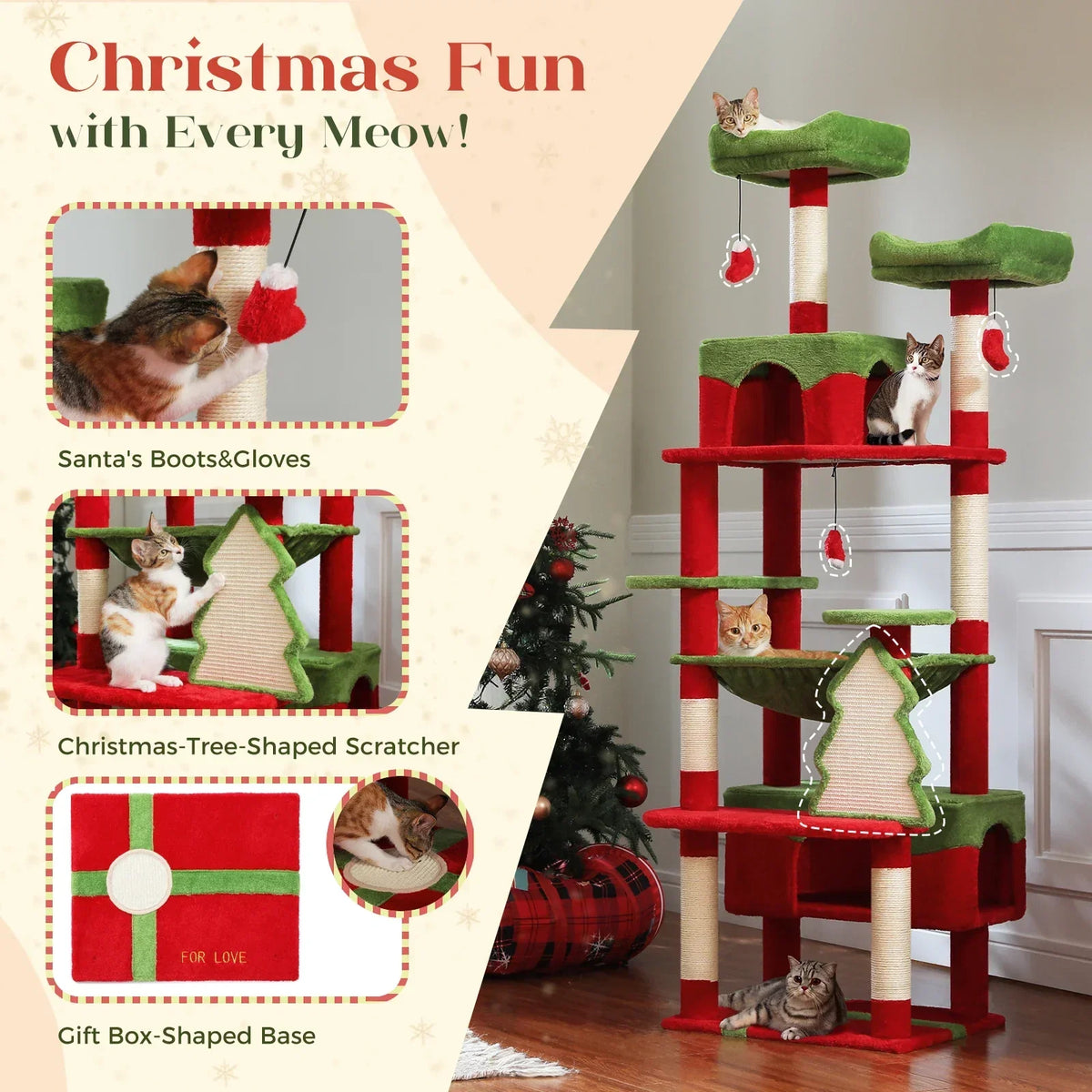 Large Cat Tree and Tower for Indoor Cats With Sisal-Covered Scratching Posts Spacious Hammock Padded Perches and Condos Cat Toys