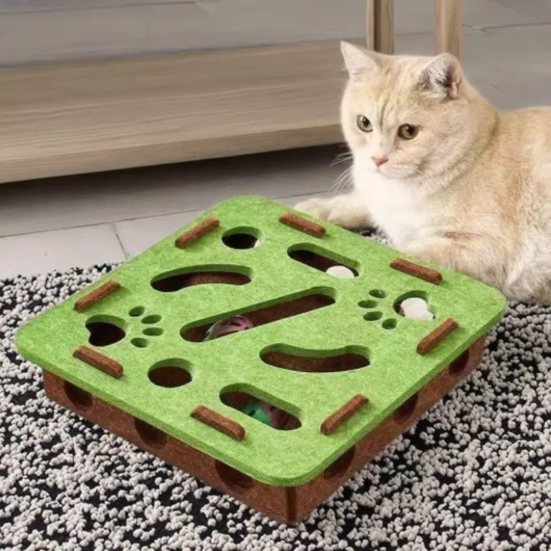 Pet Cat Puzzle Maze Holes Toys Felt Box With Bell Ball Kitten Playing Toys Interactive Funny  Cat Supplies