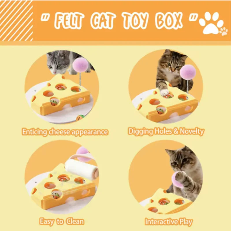 Pet Cat Puzzle Maze Holes Toys Felt Box With Bell Ball Kitten Playing Toys Interactive Funny  Cat Supplies