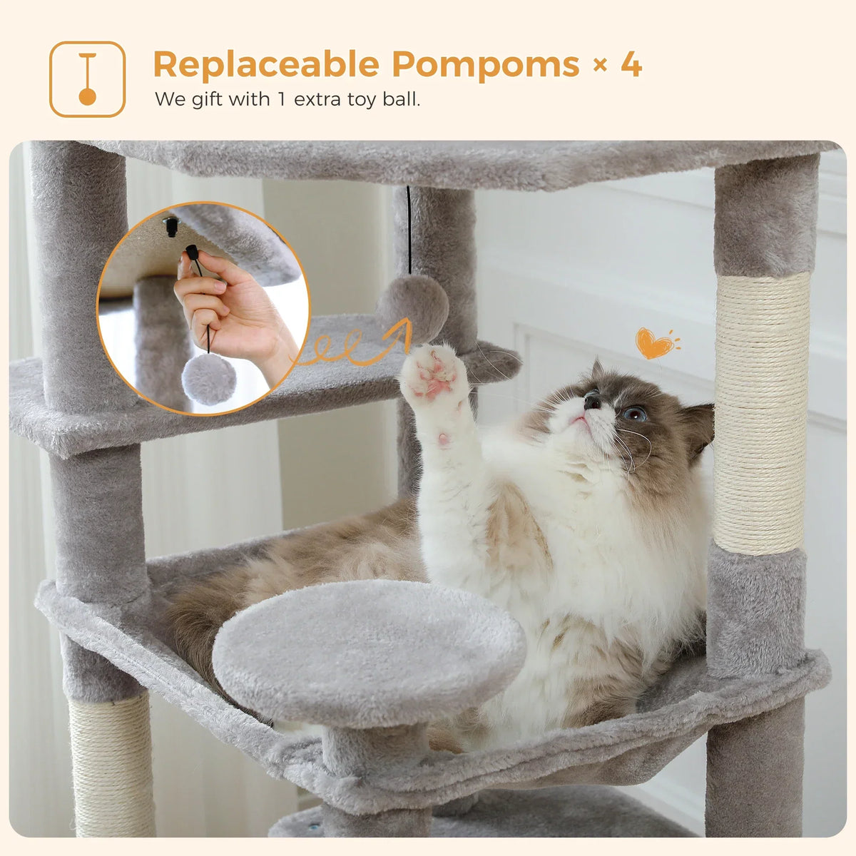 Large Cat Tree and Tower for Indoor Cats With Sisal-Covered Scratching Posts Spacious Hammock Padded Perches and Condos Cat Toys