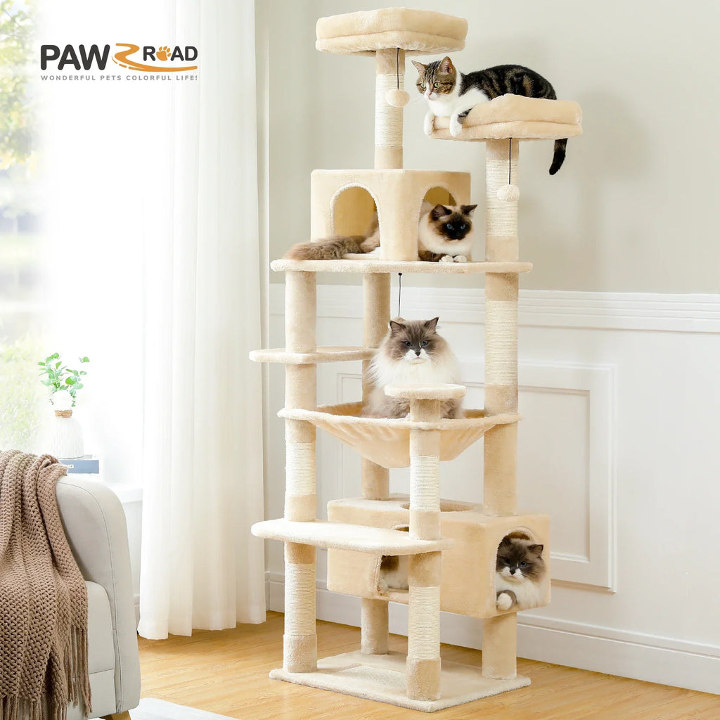 Large Cat Tree and Tower for Indoor Cats With Sisal-Covered Scratching Posts Spacious Hammock Padded Perches and Condos Cat Toys
