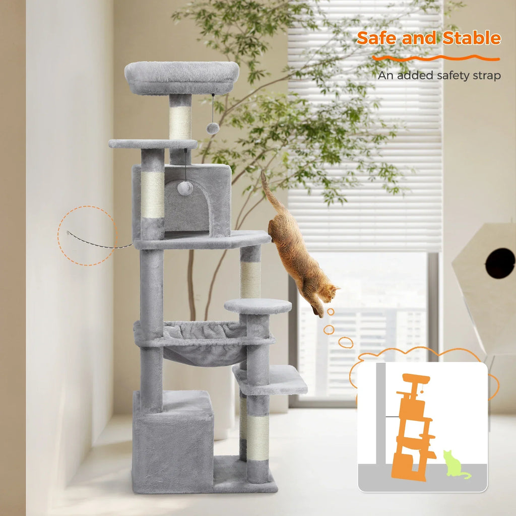 Large Cat Tree and Tower for Indoor Cats With Sisal-Covered Scratching Posts Spacious Hammock Padded Perches and Condos Cat Toys